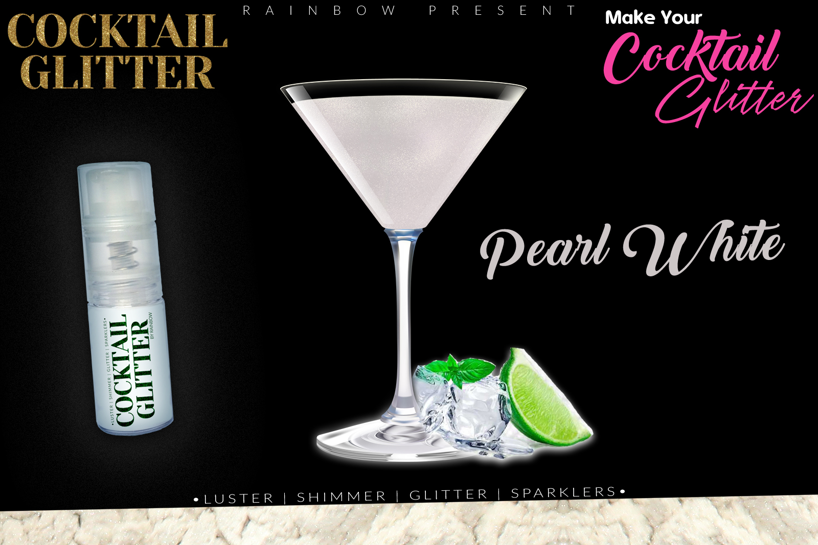 Glitzy Cocktail Glitter and Sparkling Effect | Edible | Pearl White